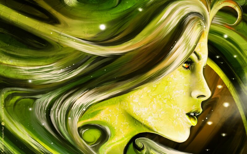 Woman with Green Hair — Dramatic, Digital Art, Face