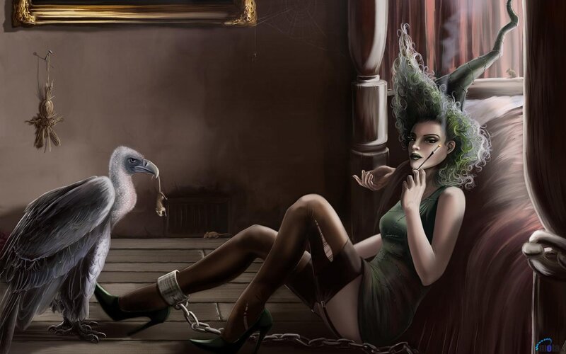 Woman with Green Hair — Dramatic, Digital Art, Vulture