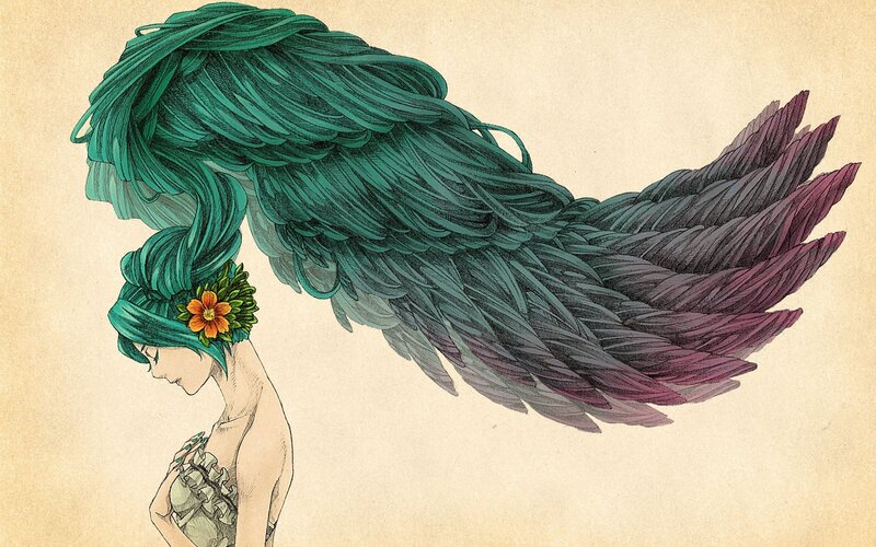 Woman with Green Hair — Dramatic, Illustration