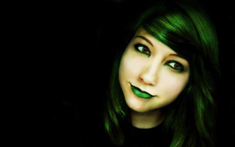 Woman with Green Hair — Dramatic, Photograph, Green Makeup