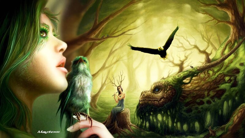 Woman with Green Hair — Fantasy, Morning