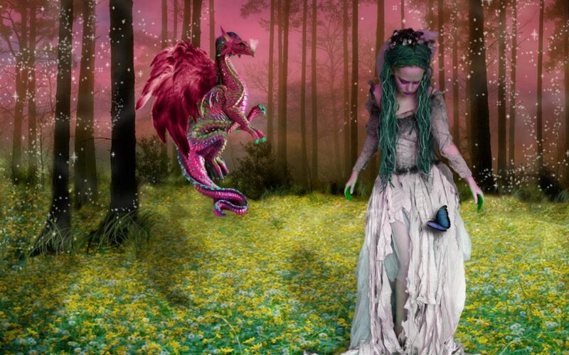 Woman with Green Hair — Fantasy, Sunset