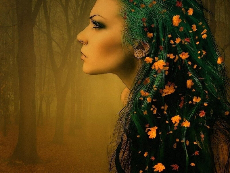 Woman with Green Hair — Mysterious, Autumn