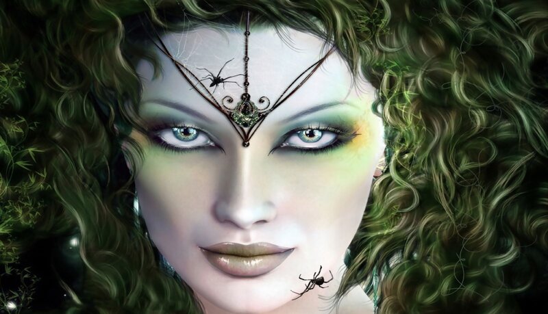 Woman with Green Hair — Mysterious, Digital Art