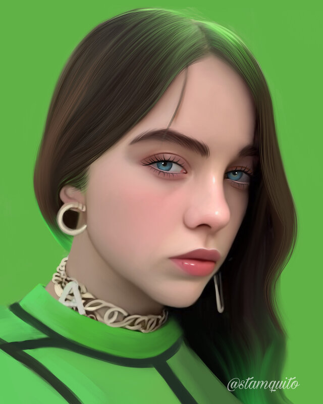 Woman with Green Hair — Neutral, Digital Art, Earrings