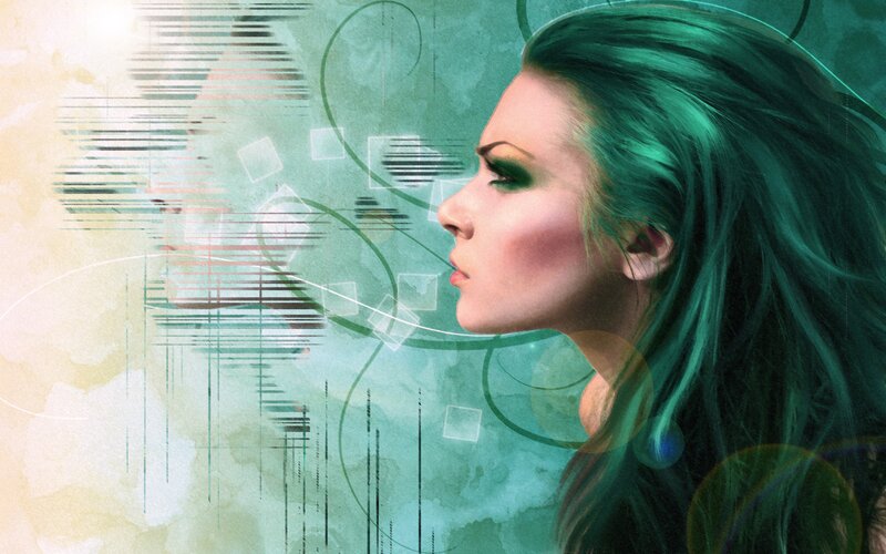 woman with green hair profile