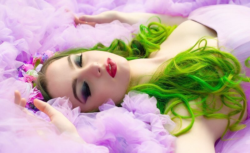 Woman with Green Hair — Purple, Dreamy, Photograph
