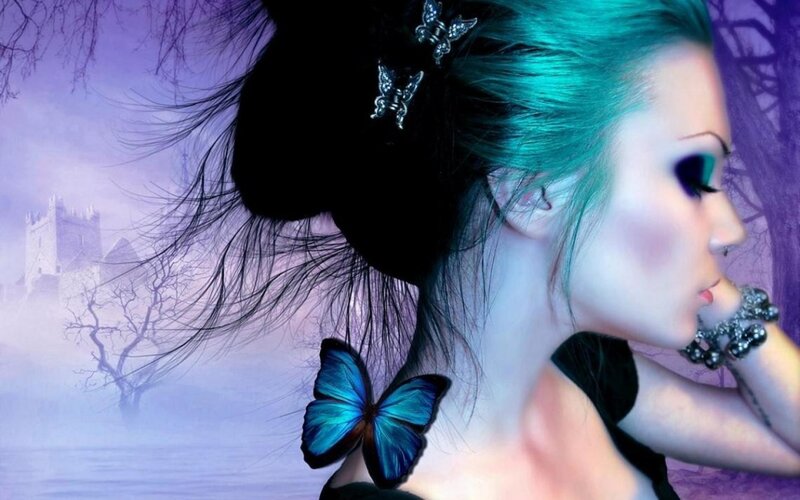 Woman with Green Hair — Purple, Dreamy