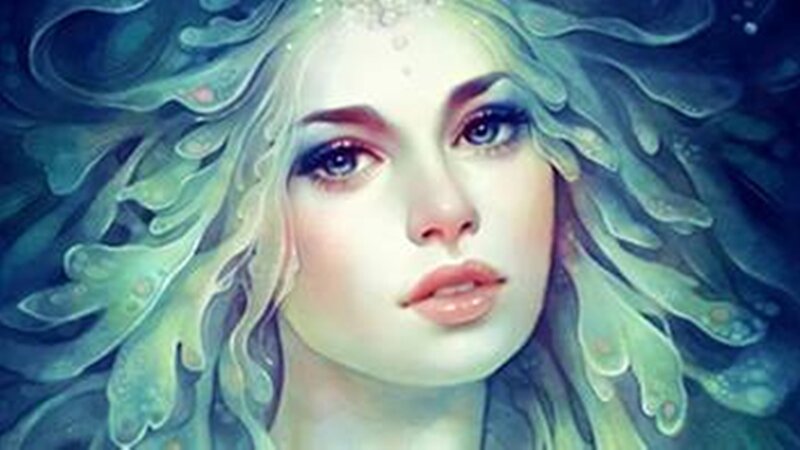 Woman with Green Hair — Serene, Digital Art, Eyes