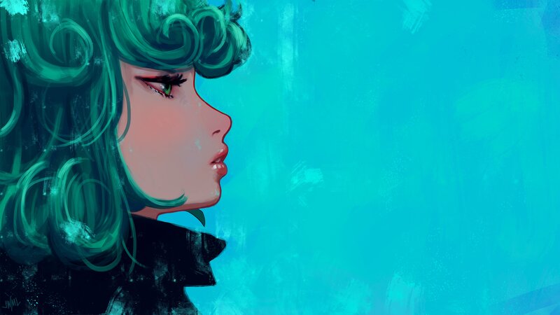 Woman with Green Hair — Serene, Digital Art, Profile