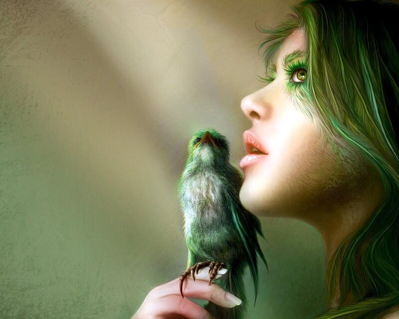 Woman with Green Hair — Serene, Digital Art
