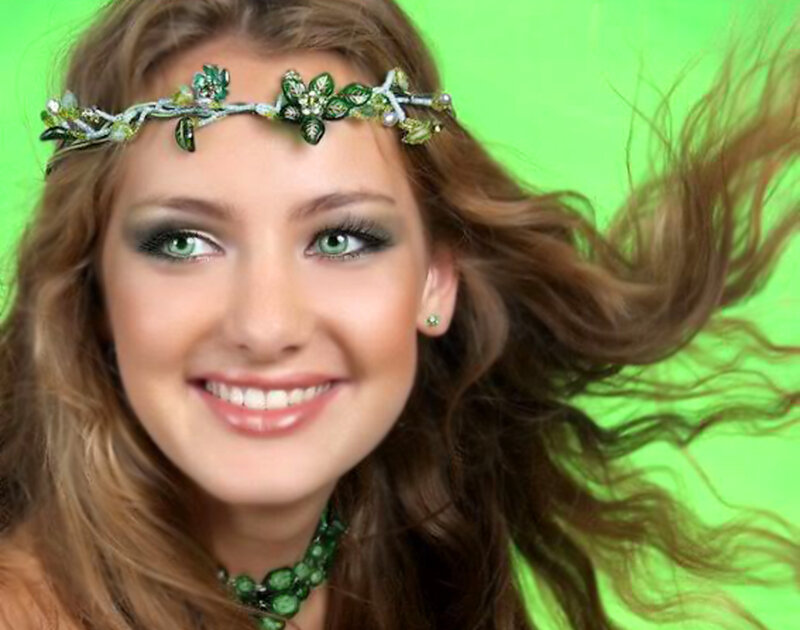 Woman with Green Headband — Cheerful