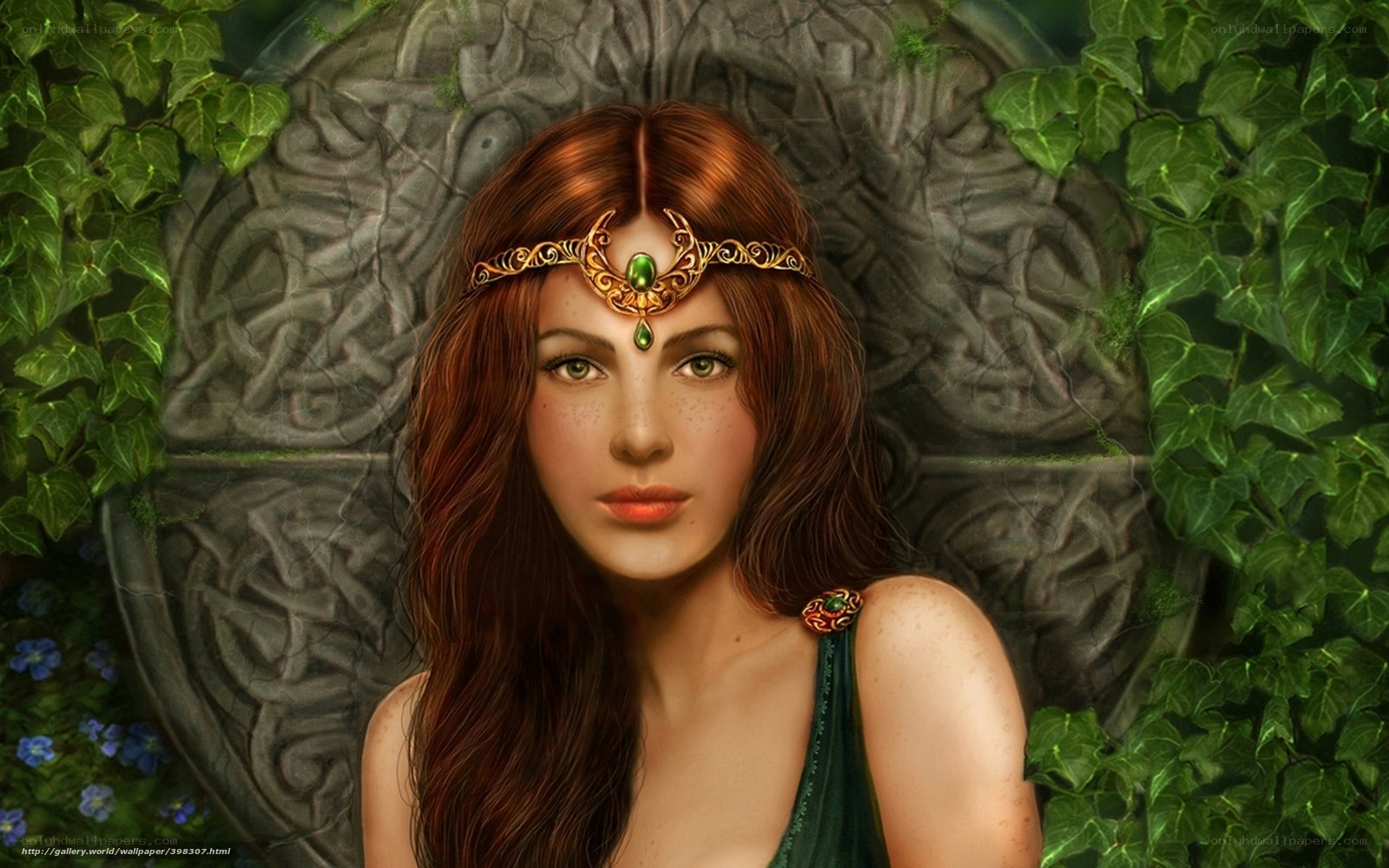 woman with green headpiece