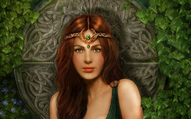 woman with green headpiece