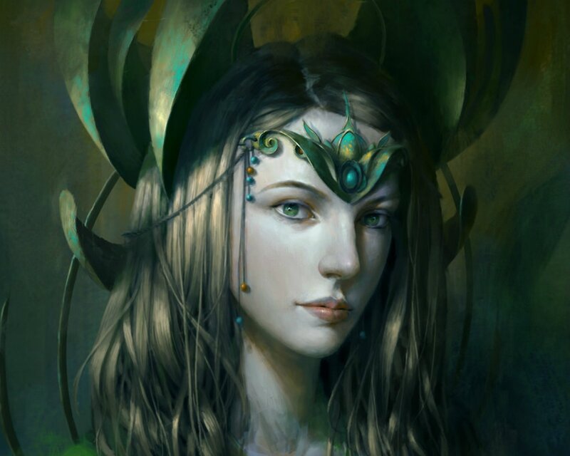 Woman with Green Headpiece — Serene
