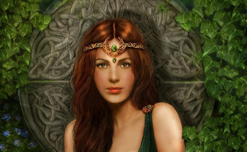 woman with green headpiece