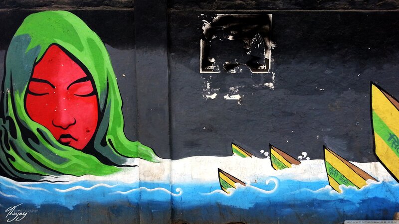 Woman with Green Headscarf — Dramatic, Illustration