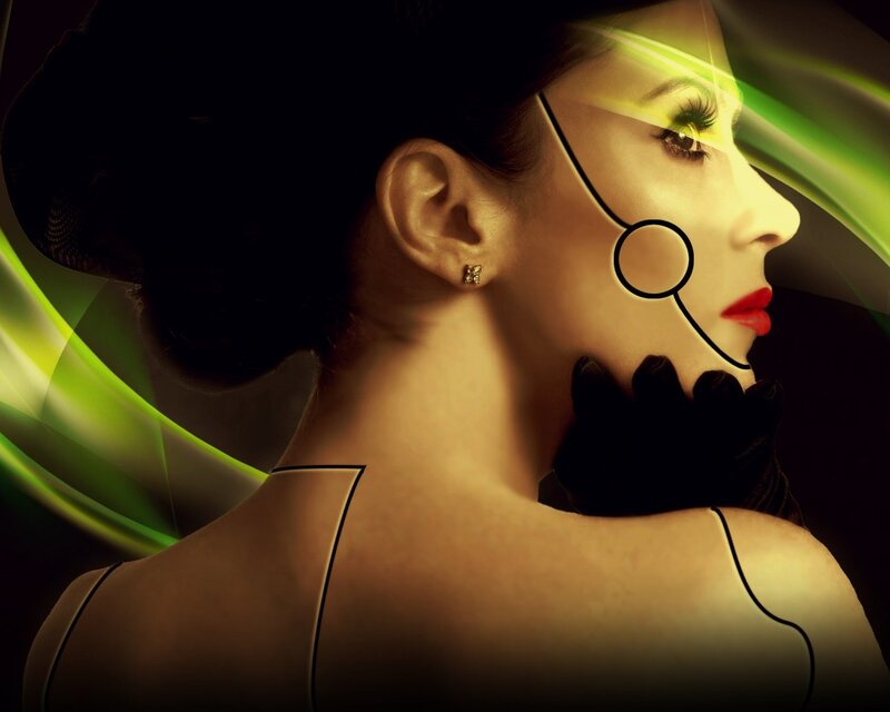 woman with green light effects