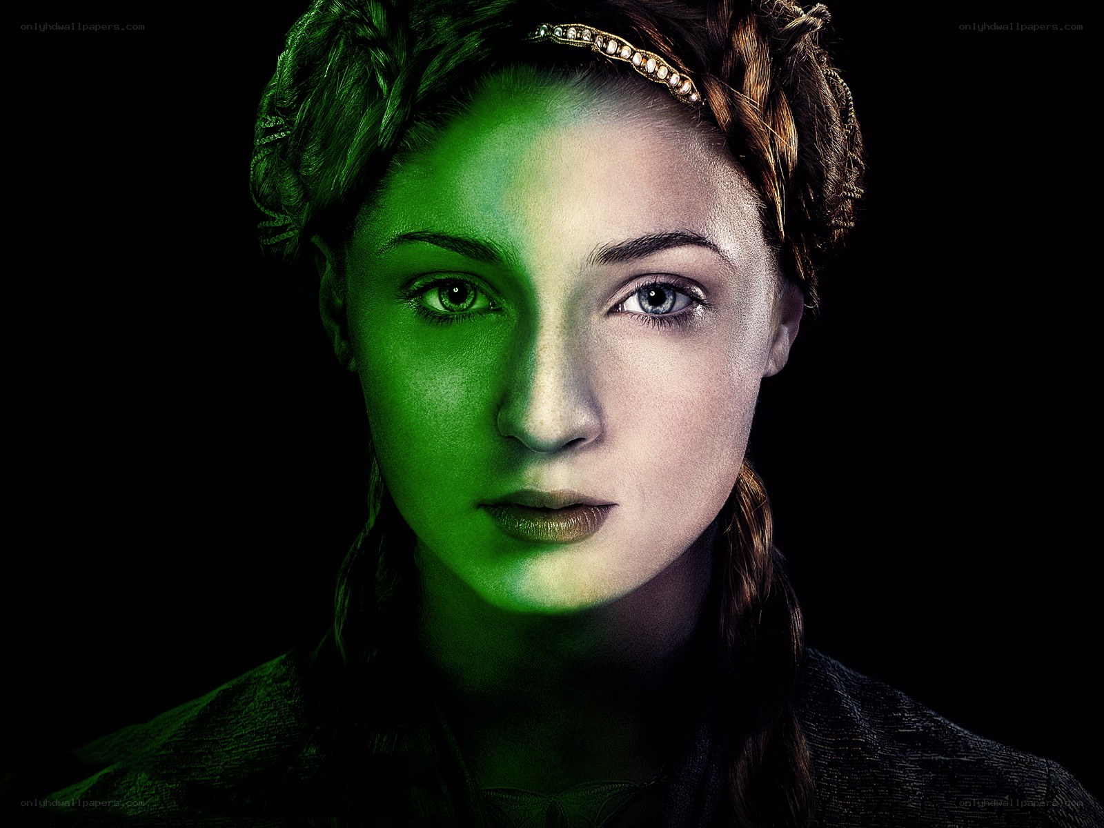 woman with green lighting