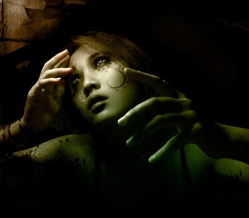 woman with green lighting