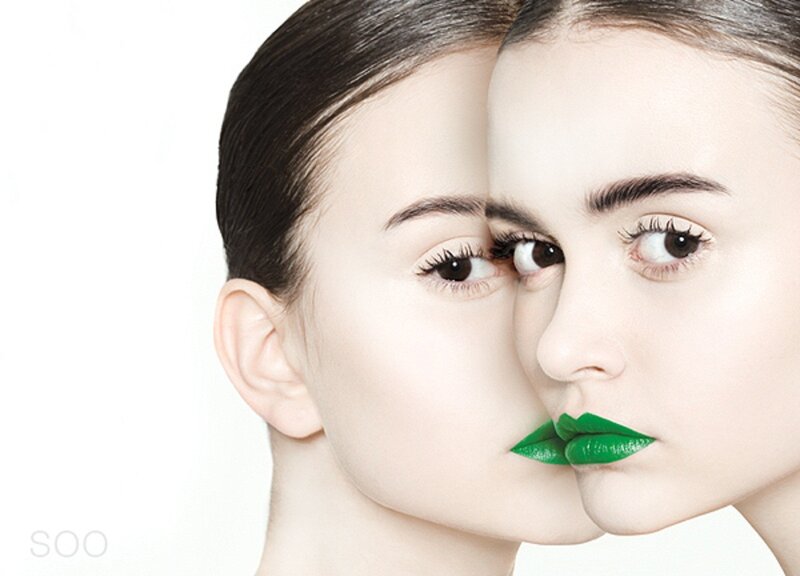woman with green lips