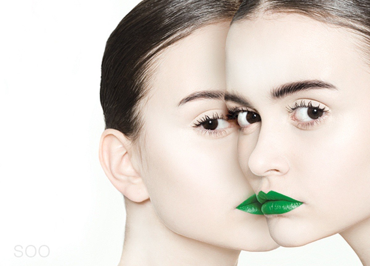 woman with green lips