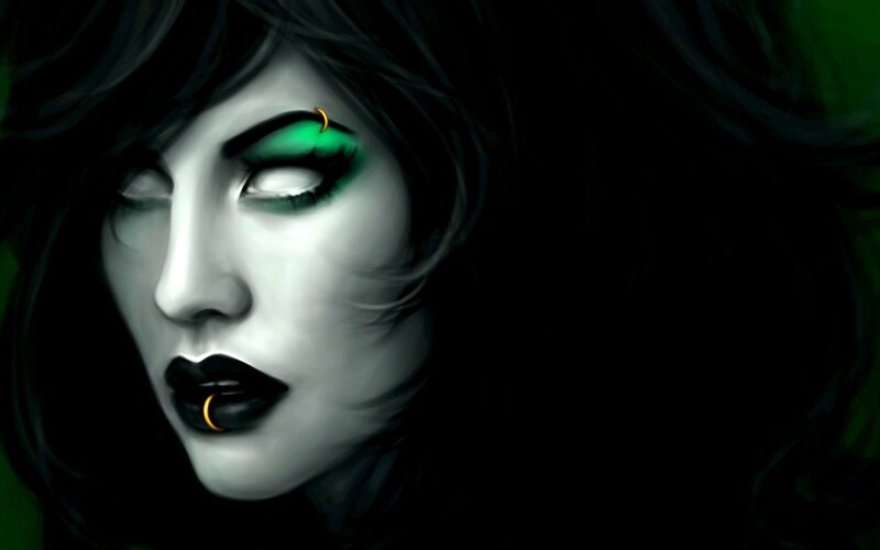 Woman with Green Makeup — Black, Dramatic, Digital Art, Green Eyeshadow
