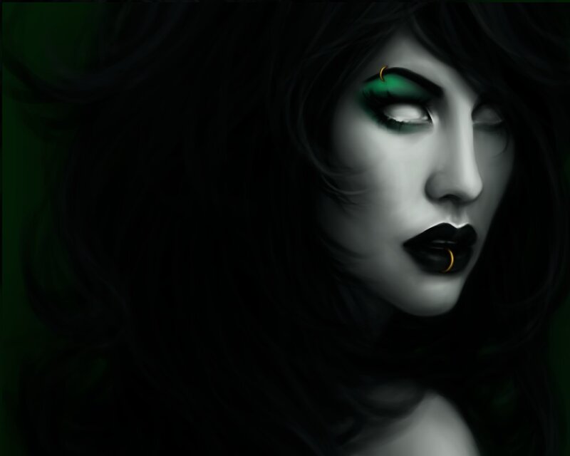 Woman with Green Makeup — Black, Dramatic, Digital Art