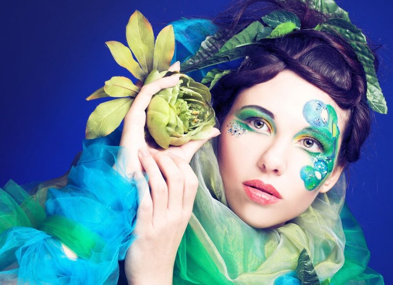 Woman with Green Makeup — Blue