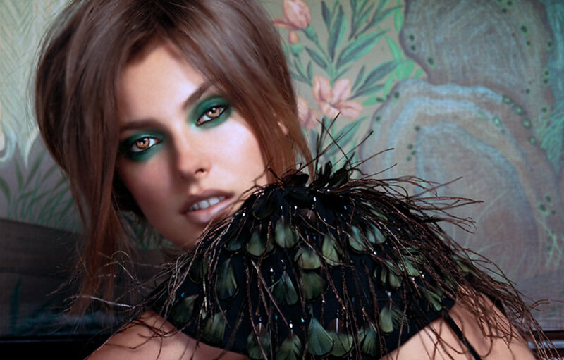Woman with Green Makeup — Brown, Dramatic