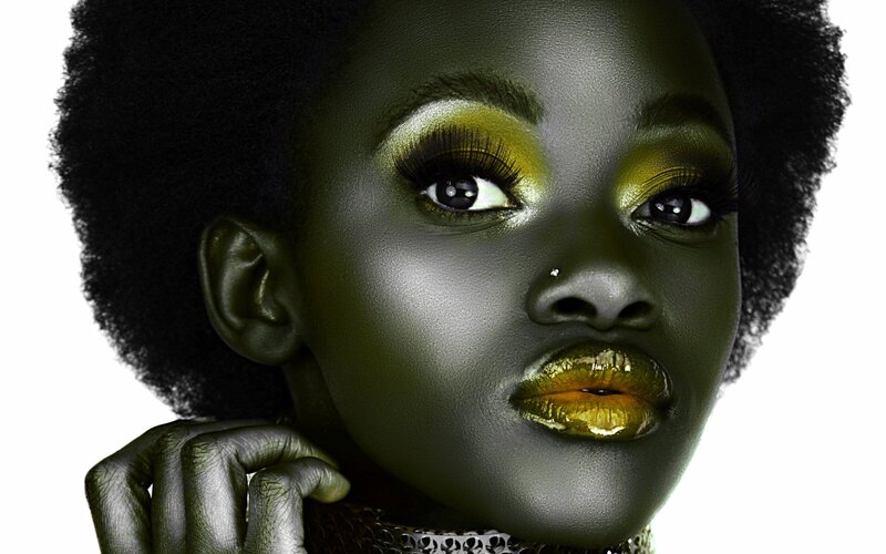 Woman with Green Makeup — Dramatic, Photograph, Afro