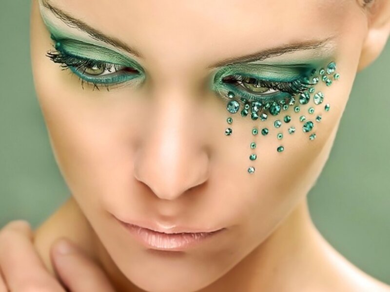 Woman with Green Makeup — Dramatic, Photograph, Eyeshadow