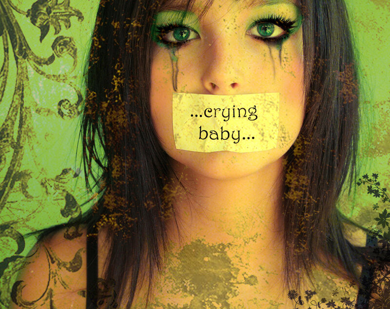 Woman with Green Makeup — Dramatic, Photograph, Tape