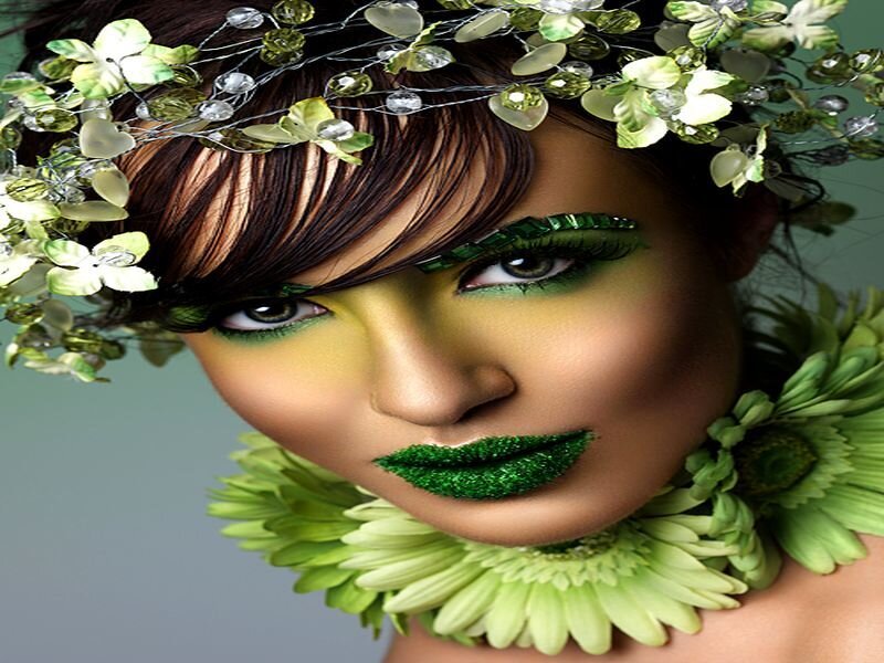 Woman with Green Makeup — Dramatic