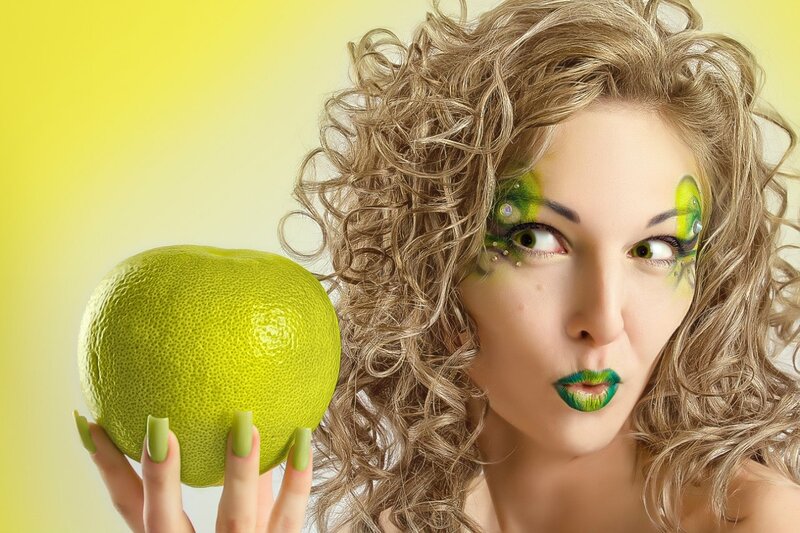 Woman with Green Makeup — Playful