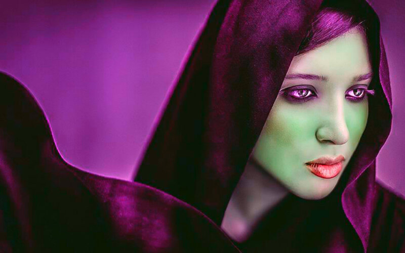 Woman with Green Makeup — Purple, Dramatic, Digital Art