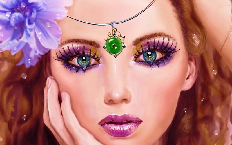 woman with green pendant