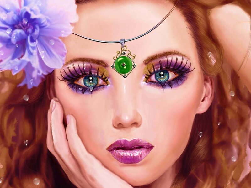 Woman with Green Pendant — Purple, Dramatic