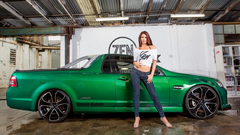 Woman with green pickup truck