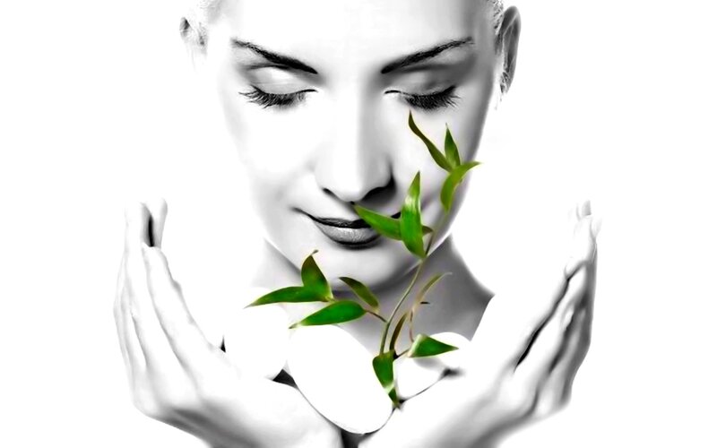 woman with green plant