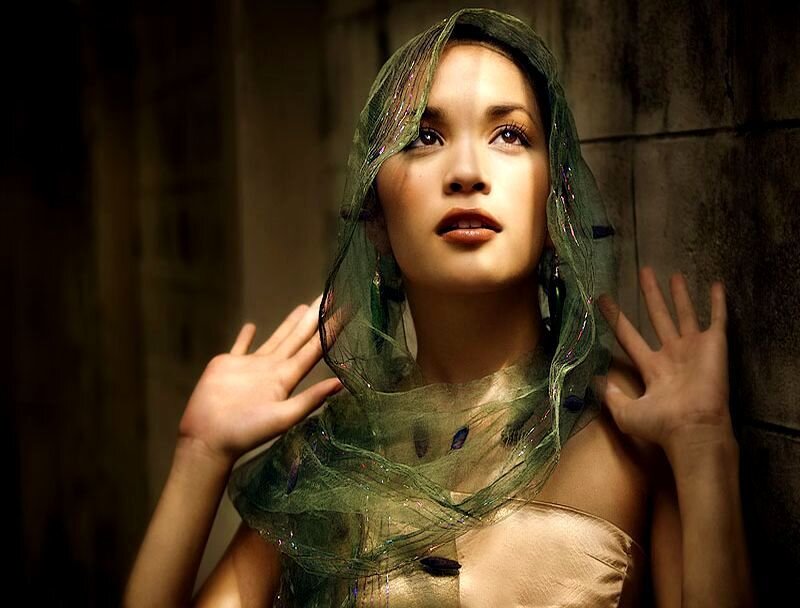 Woman with Green Scarf — Dramatic