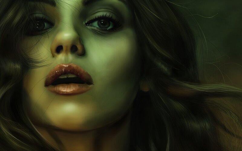 Woman with Green Skin — Dramatic, Digital Art