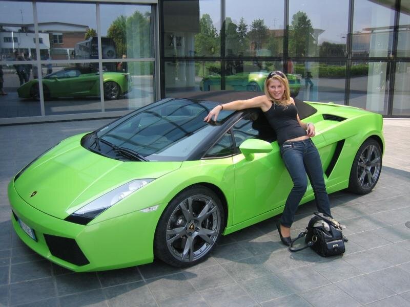 Woman with green sports car