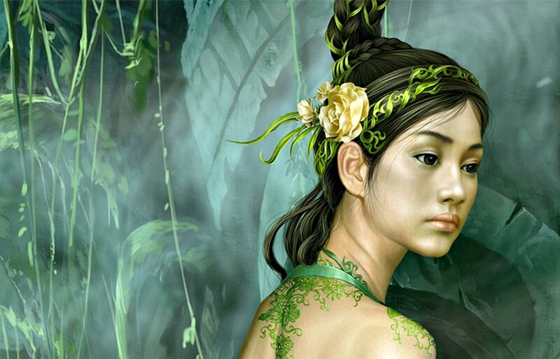 Woman with Green Tattoos — Serene