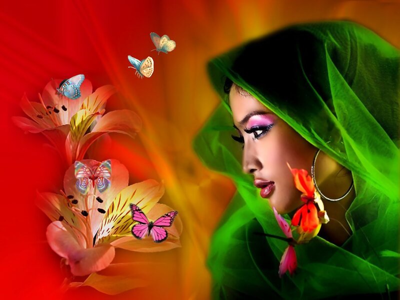 Woman with Green Veil — Red, Dramatic