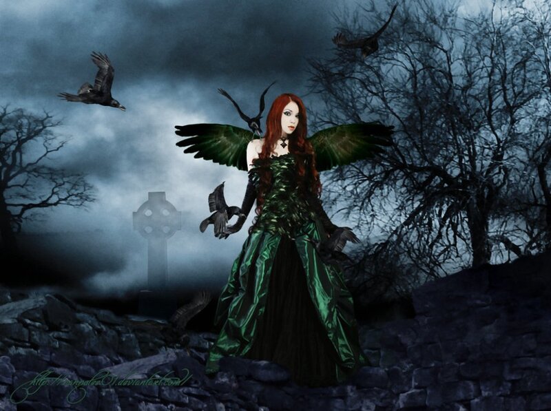 Woman with Green Wings — Dark