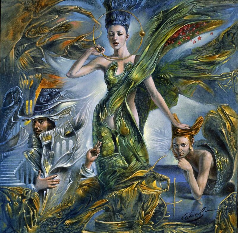 Woman with Green Wings — Dramatic, Painting