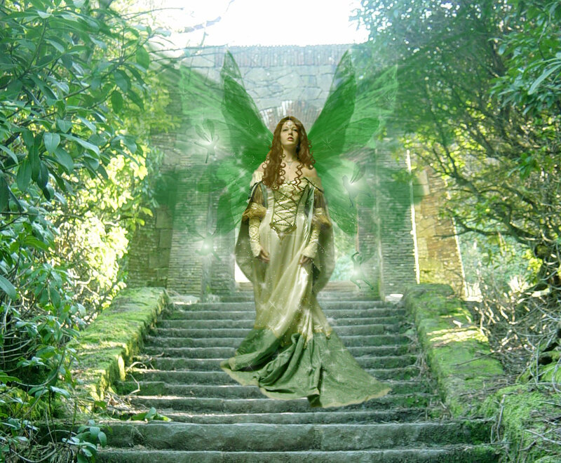 Woman with Green Wings — Serene, Afternoon, Digital Art