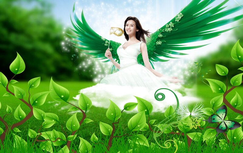 Woman with Green Wings — Serene, Spring