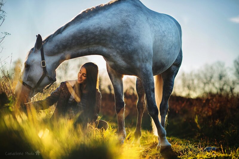 Woman with Grey Horse — Green